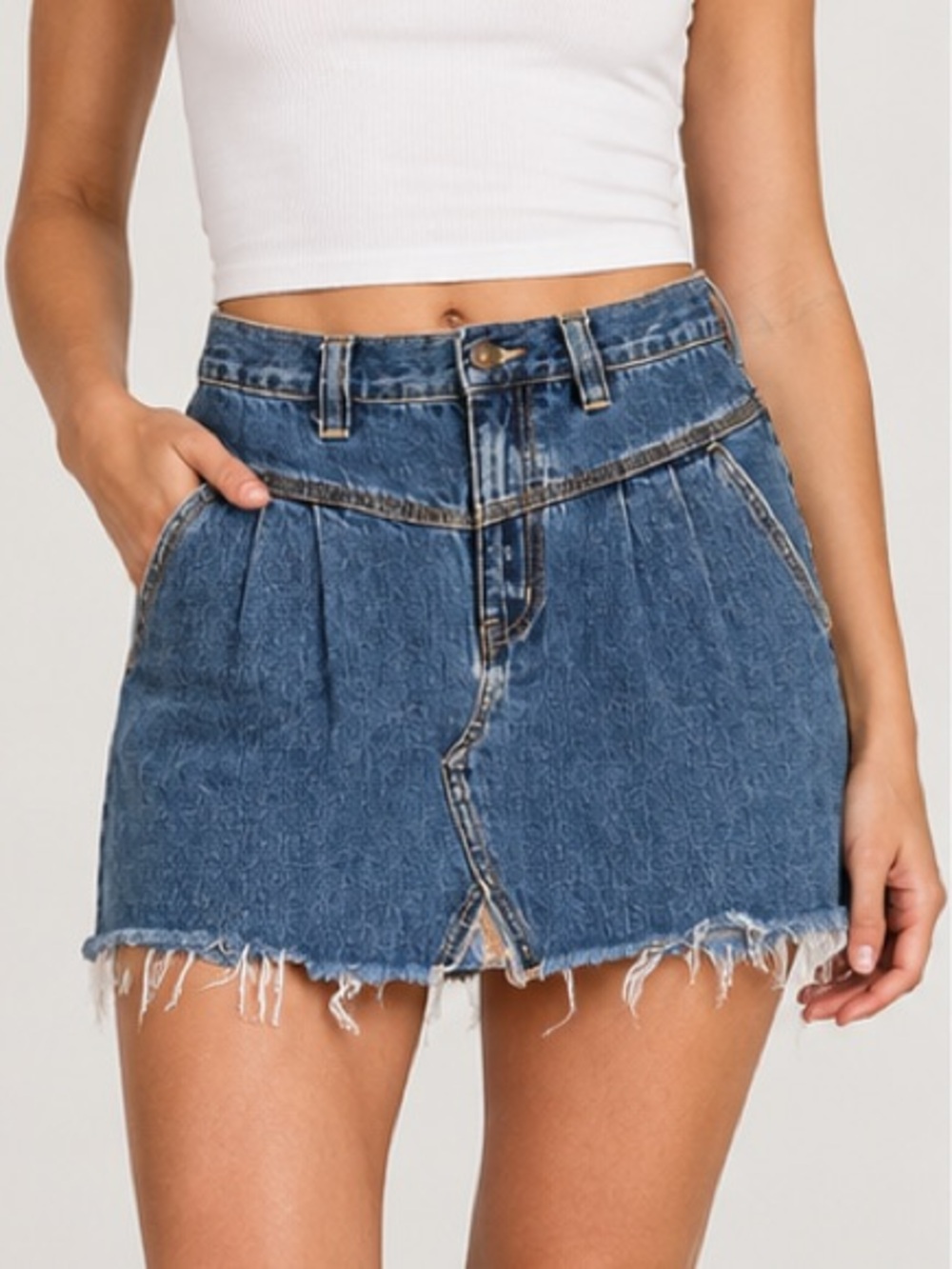 Free People We The Free Denim Mini Skirt 28 Western Raw Hem Y2K